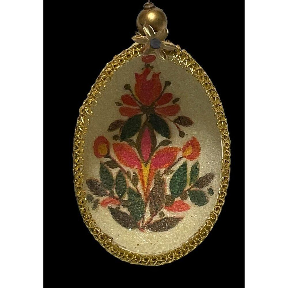 Vintage 70s Floral Easter Real Egg christmas ornament Handmade MCM FLOWER